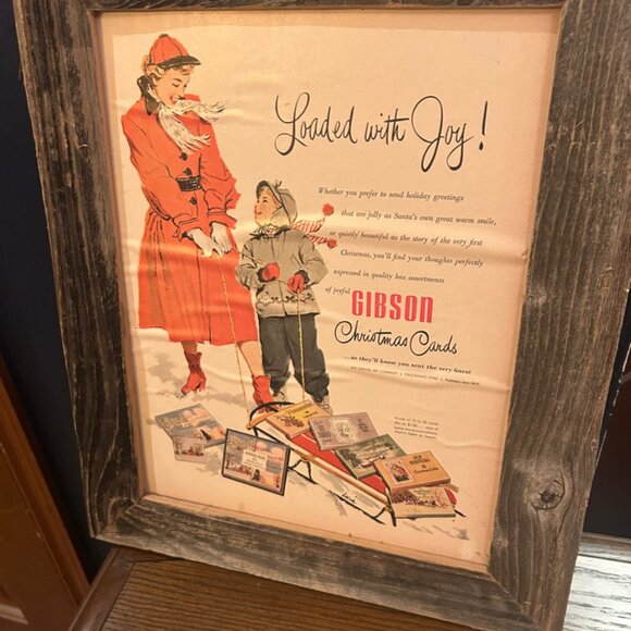 Antique holiday advertising rustic frame wall hanging